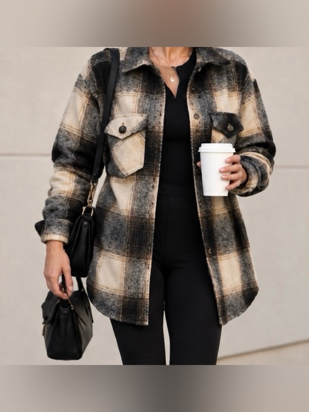 Buffalo David Bitton Plaid Shacket in Black & Tan - Picture 11 of 12